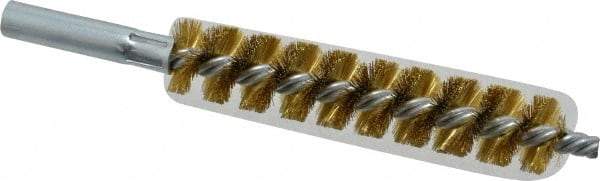 Schaefer Brush - 4" Brush Length, 3/4" Diam, Double Stem, Single Spiral Tube Brush - 6-1/4" Long, Brass, 12-24 Female Connection - Exact Tool & Supply
