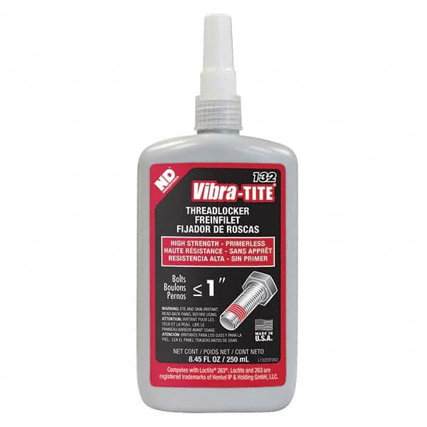 Vibra-Tite - 250 mL Bottle, Red, High Strength Primerless Threadlocker - Exact Tool & Supply