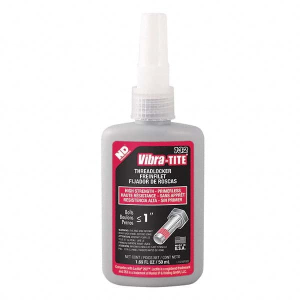 Vibra-Tite - 50 mL Bottle, Red, High Strength Primerless Threadlocker - Exact Tool & Supply
