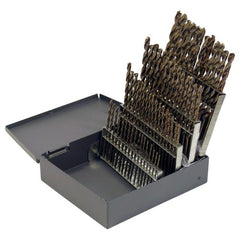 #1-#60 RHS / RHC HSS-CO 8% (M42) 135 Degree Split Point NAS907 Type J Heavy Duty Cobalt Jobber Length Drill Set - Straw / Gold Oxide - Exact Tool & Supply