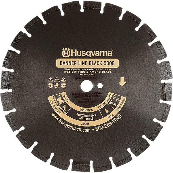 Husqvarna - 20" Diam, 1" Arbor Hole Diam, Continuous Edge Tooth Wet & Dry Cut Saw Blade - Diamond-Tipped, General Purpose Action, Standard Round Arbor - Exact Tool & Supply