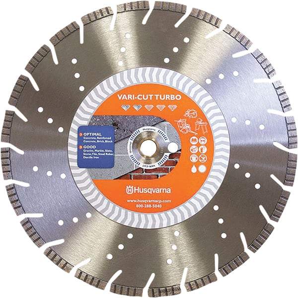 Husqvarna - 14" Diam, 25/32 & 1" Arbor Hole Diam, Continuous Edge Tooth Wet & Dry Cut Saw Blade - Diamond-Tipped, Fast Cutting Action, Standard Round Arbor - Exact Tool & Supply