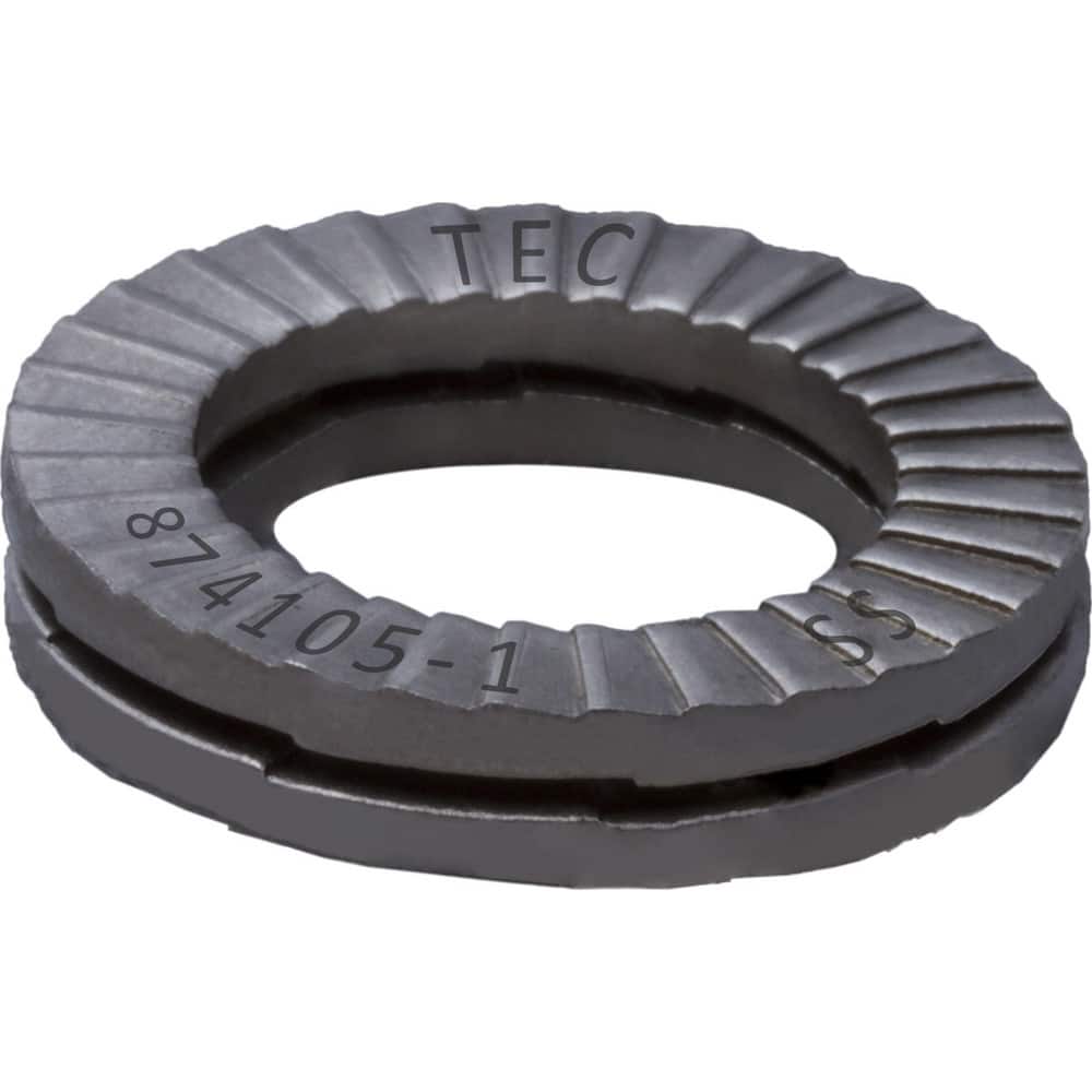 Wedge Lock Washers; Thread Size: #8; M4; Material: Stainless Steel; Inside Diameter: 0.173 in; Outside Diameter: 0.299 in; Finish: Uncoated; Hardness: Kolsterize Case Hardened; Standards: MIL-STD-1312-7 ISO 9001:2008 ISO TS16949; Thickness: 2.2 in