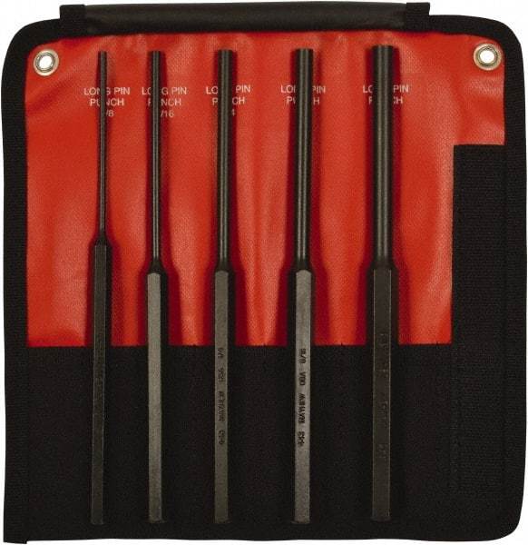 Mayhew - 5 Piece, 1/8 to 3/8", Pin Punch Set - Hex Shank, Steel, Comes in Kit Bag - Exact Tool & Supply