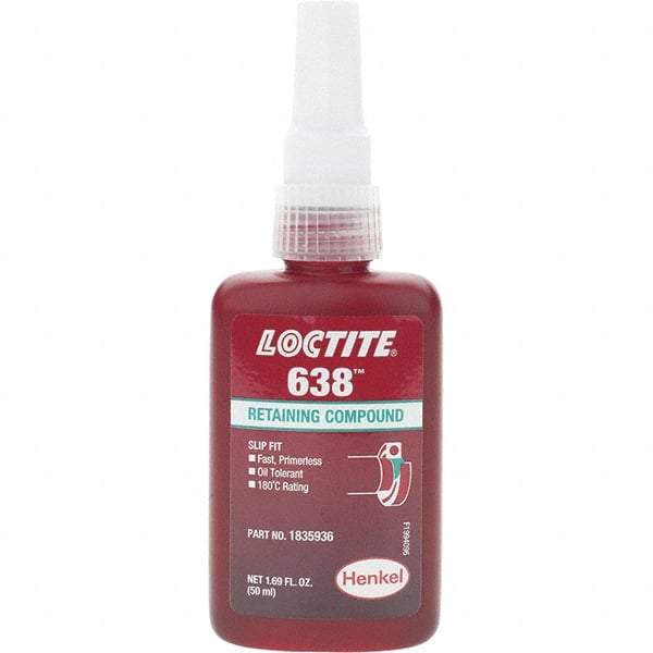 Loctite - 50 mL, Green, High Strength Retaining Compound - Series 638 - Exact Tool & Supply