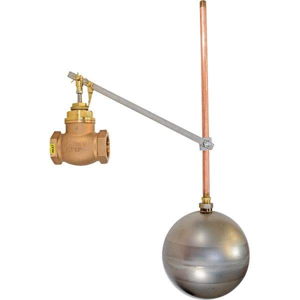 Control Devices - 1-1/4" Pipe, Brass & Bronze, Globe Pattern-Single Seat, Mechanical Float Valve - 100 psi, FIP x FIP End Connections - Exact Tool & Supply