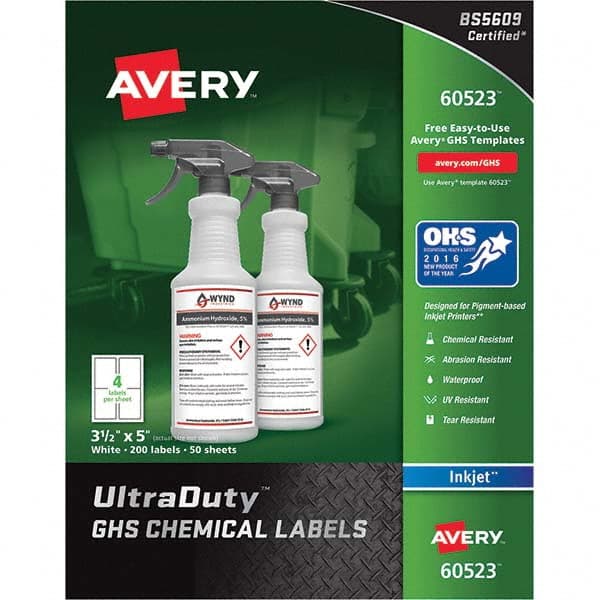 AVERY - Pack of (200), 3-1/2" x 5" White Synthetic Film ID Labels - Exact Tool & Supply