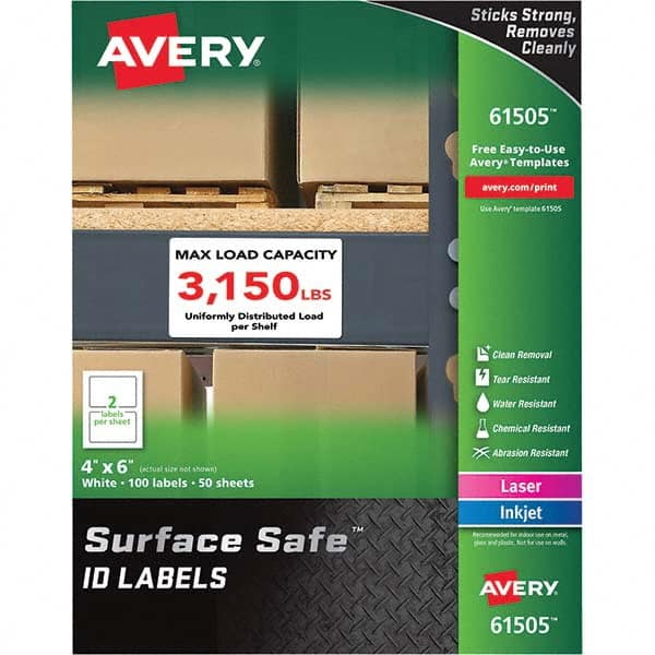 AVERY - Pack of (100), 4" x 6" White Polyester Durable Square Labels - Exact Tool & Supply