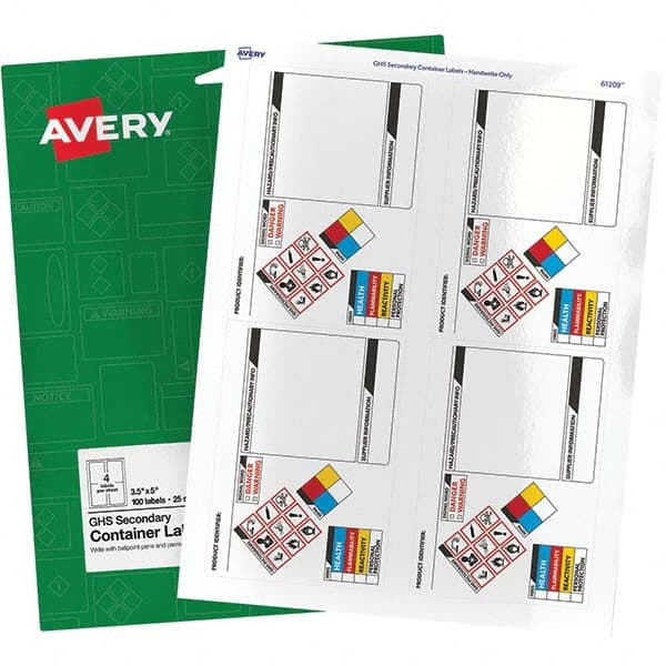 AVERY - Pack of (100), 3-1/2" x 5" White Paper ID Labels - Exact Tool & Supply
