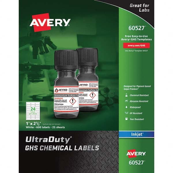 AVERY - Pack of (600), 1" x 2-1/2" White Synthetic Film ID Labels - Exact Tool & Supply