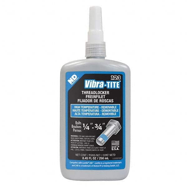Vibra-Tite - 250 mL Bottle, Blue, Medium Strength High Temp Threadlocker - Exact Tool & Supply