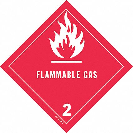 DOT Label, Class 2, Flammable Gas, Paper, Self-Sticking, White/Red, 4" Height, PK 100