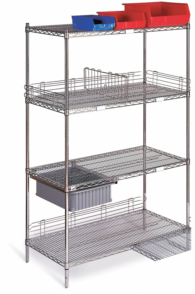 Mobile Wire Shelving Unit, 72"W x 18"D x 79"H, 4 Shelves, Zinc Plated Finish, Silver