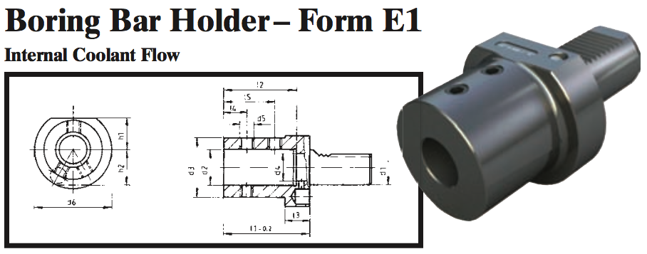 VDI Boring Bar Holder - Form E1 (Internal Coolant Flow) - Part #: CNC86 51.2516 - Exact Tool & Supply