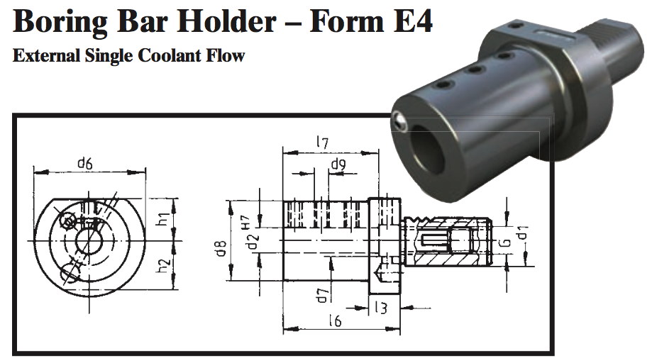 VDI Boring Bar Holder - Form E4 (External Single Coolant Flow) - Part #: CNC86 54.3008 - Exact Tool & Supply
