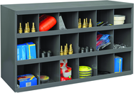 12" Deep Bin - Steel - Cabinet - 18 opening bin - for small part storage - Gray - Exact Tool & Supply