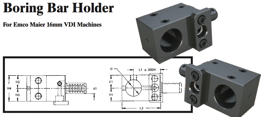 Boring Bar Holder - Right-Hand (Top) (For Emco Maier 16mm VDI Machines) - Part #: CNC86 E58.1625R - Exact Tool & Supply