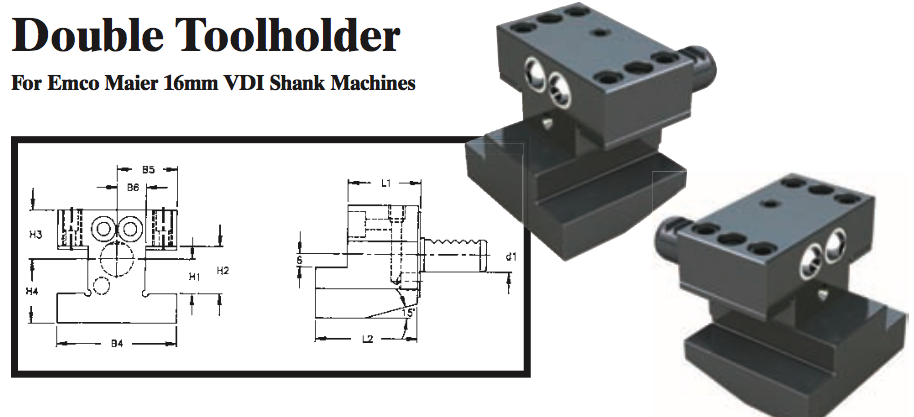 Double Toolholder - Standard (Top) (For Emco Maier 16mm VDI Shank Machines) - Part #: CNC86 E41.1616 - Exact Tool & Supply