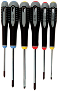 6 Piece - Ergo Handle Screwdriver Set - Includes: #1 x 4; #2 x 4 Phillips; #1 x 4; #2 x 4 Pozidriv; 9/64 x 3; 7/32 x 4 Slotted Cabinet - Exact Tool & Supply