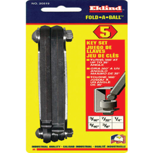 5 Pieces-3/16″-3/8″ Fold Up Style - Ball End Hex Key Set - Exact Tool & Supply