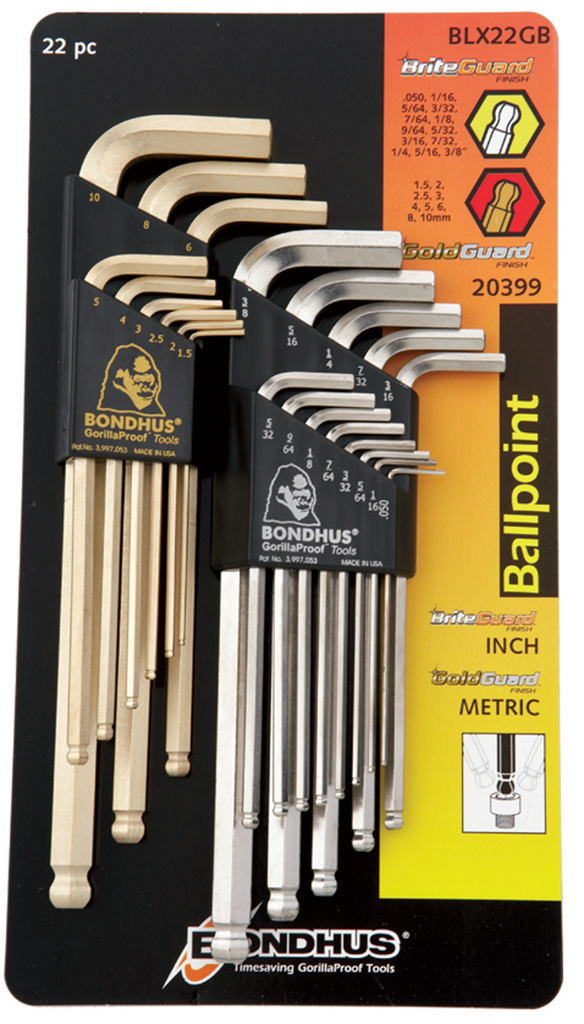 22 Piece - Silver & Gold Ball End Hex Driver Set - Inch & Metric - Exact Tool & Supply
