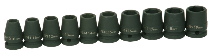 10 Piece - #9379108 - 10 to 19mm - 1/2" Drive - 6 Point - Impact Socket Set - Exact Tool & Supply