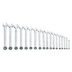 Snap-On/Williams Metric Combination Wrench Set -- 18 Pieces; 12PT Satin Chrome; Includes Sizes: 7; 8; 9; 10; 11; 12; 13; 14; 15; 16; 17; 18; 19; 20; 21; 22; 23; 24mm - Exact Tool & Supply