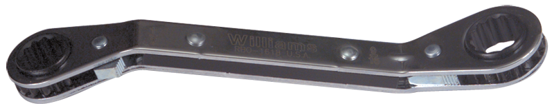 1/2 x 9/16'' - 6-3/4'' OAL - Chrome Plated 25° Offset Ratcheting Box Wrench - Exact Tool & Supply