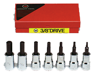 7 Piece - 1/8; 5/32; 3/16; 7/32; 1/4; 5/16; 3/8" - 3/8" Drive - Hex Bit Set - Exact Tool & Supply