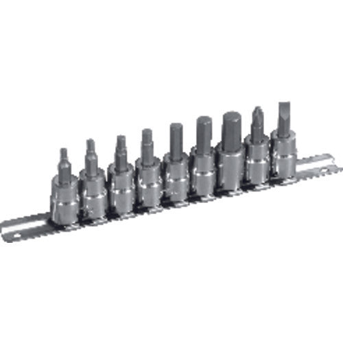 10 Piece - #1361 - #2 Phillips; 1/8″, 5/32″, 3/16″, 7/32″, 1/4″, 5/16″, 3/8″ Hex; 1/4″ Slotted–3/8″ Drive - Socket Drive Hex Bit Set - Exact Tool & Supply