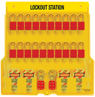 Padllock Wall Station - 22 x 22 x 1-3/4''-With (20) 1106 Aluminum Padlocks - Exact Tool & Supply