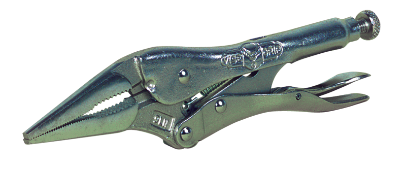 Long Nose Locking Pliers with Wire Cutter -- #9LN Plain Grip 3'' Capacity 9'' Long - Exact Tool & Supply