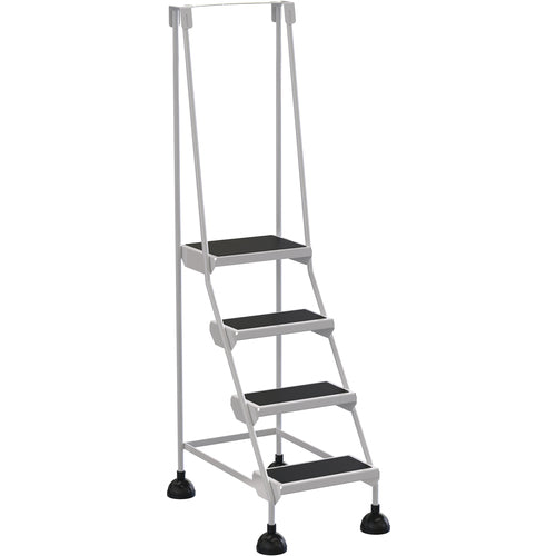 Spring Loaded Roll Ladder 4 Step White - Exact Tool & Supply