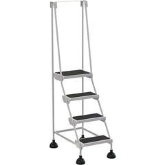 Spring Loaded Roll Ladder 4 Step White - Exact Tool & Supply