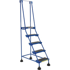 Spring Loaded Roll Ladder 5 Step Blue - Exact Tool & Supply