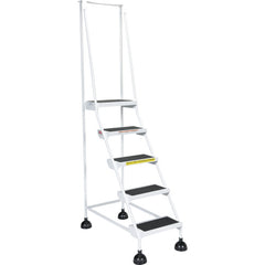 Spring Loaded Roll Ladder 5 Step White - Exact Tool & Supply