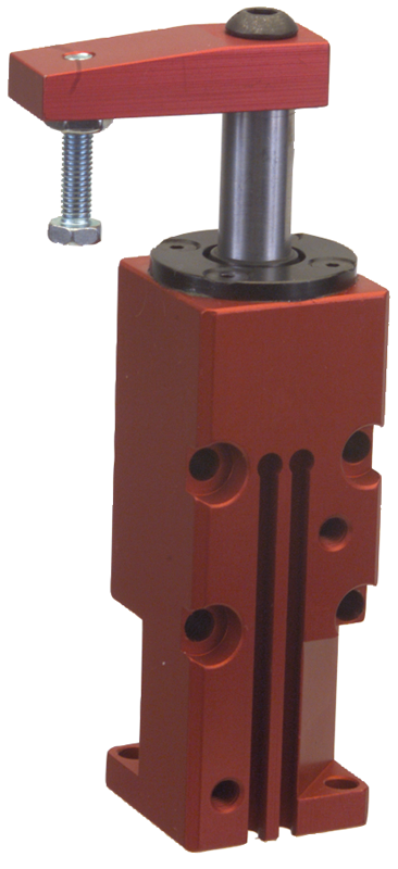 Block Style Pneumatic Swing Cylinder - #8116 .38'' Vertical Clamp Stroke - With Arm - LH Swing - Exact Tool & Supply