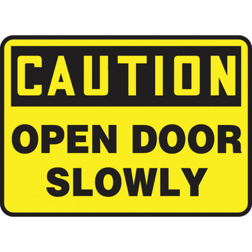 Sign, Caution Open Door Slowly, 10″ × 14″, Aluminum - Exact Tool & Supply