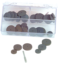 #707 Resin Bonded Rubber Kit - Small Wheel & Mandrel - Various Shapes - Equal Assortment Grit - Exact Tool & Supply