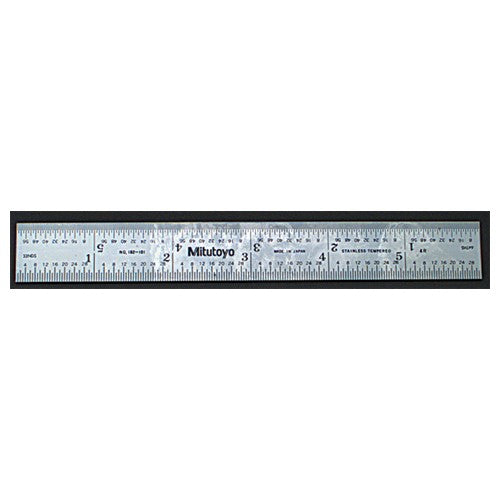 Satin Chrome Finish Rigid Steel Rule - Model 182-108-6 150 mm Length - English/Metric4 Graduation-3/4 Width - Exact Tool & Supply