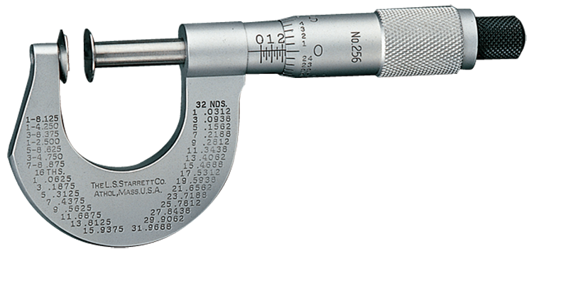 #256MRL-25 - 0 - 25mm Measuring Range - .01mm Graduation - Ratchet Thimble - High Speed Steel Face - Disc Micrometer - Exact Tool & Supply