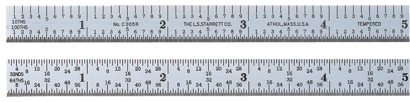 #C304R-24 - 24'' Long - 4R Graduation - 3/4'' Wide - Satin Chrome Finish Flexible Steel Rule - Exact Tool & Supply