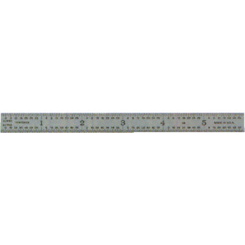Satin Chrome Finish Rigid Steel Rule - Model 752-300-300 mm Length - Metric Graduation-1″ Width - Exact Tool & Supply