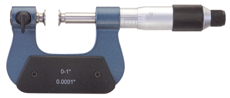 0 - 1'' Measuring Range - .0001 Graduation - Friction Thimble - High Speed Steel Face - Interchangeable Anvil Micrometer - Exact Tool & Supply