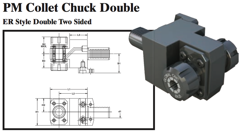 PM Collet Chuck Double (ER Style Double Two Sided) - Part #: PM93.3025ER - Exact Tool & Supply