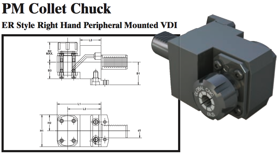 PM Collet Chuck (ER Style Right Hand Peripheral Mounted VDI) - Part #: PM53.4032ER - Exact Tool & Supply
