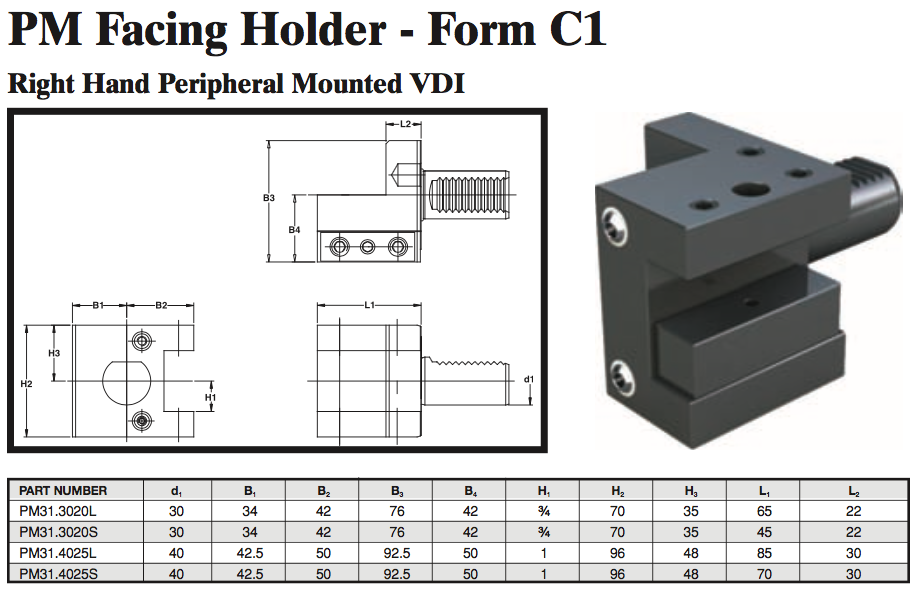 PM Facing Holder - Form C1 (Right Hand Peripheral Mounted VDI) - Part #: PM31.4025L - Exact Tool & Supply