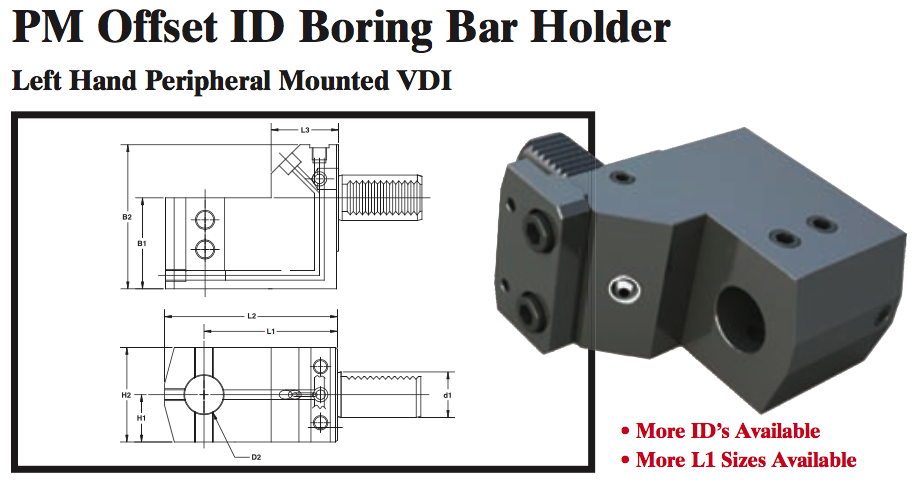 PM Offset ID Boring Bar Holder (Left Hand Peripheral Mounted VDI) - Part #: PM56.4032LL - Exact Tool & Supply