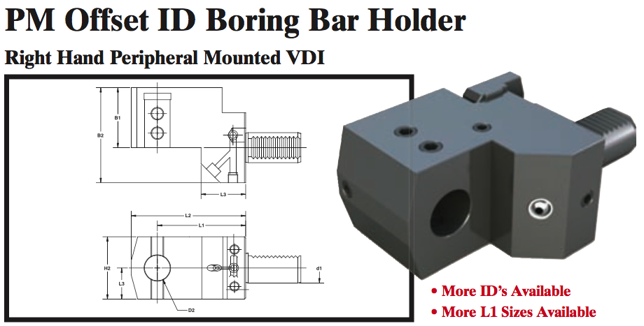 PM Offset ID Boring Bar Holder (Right Hand Peripheral Mounted VDI) - Part #: PM56.4032RL - Exact Tool & Supply