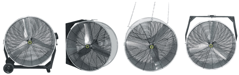 30" Hanging / Ceiling / Wall / Portable Direct Drive 4-in-1 Fan - Exact Tool & Supply